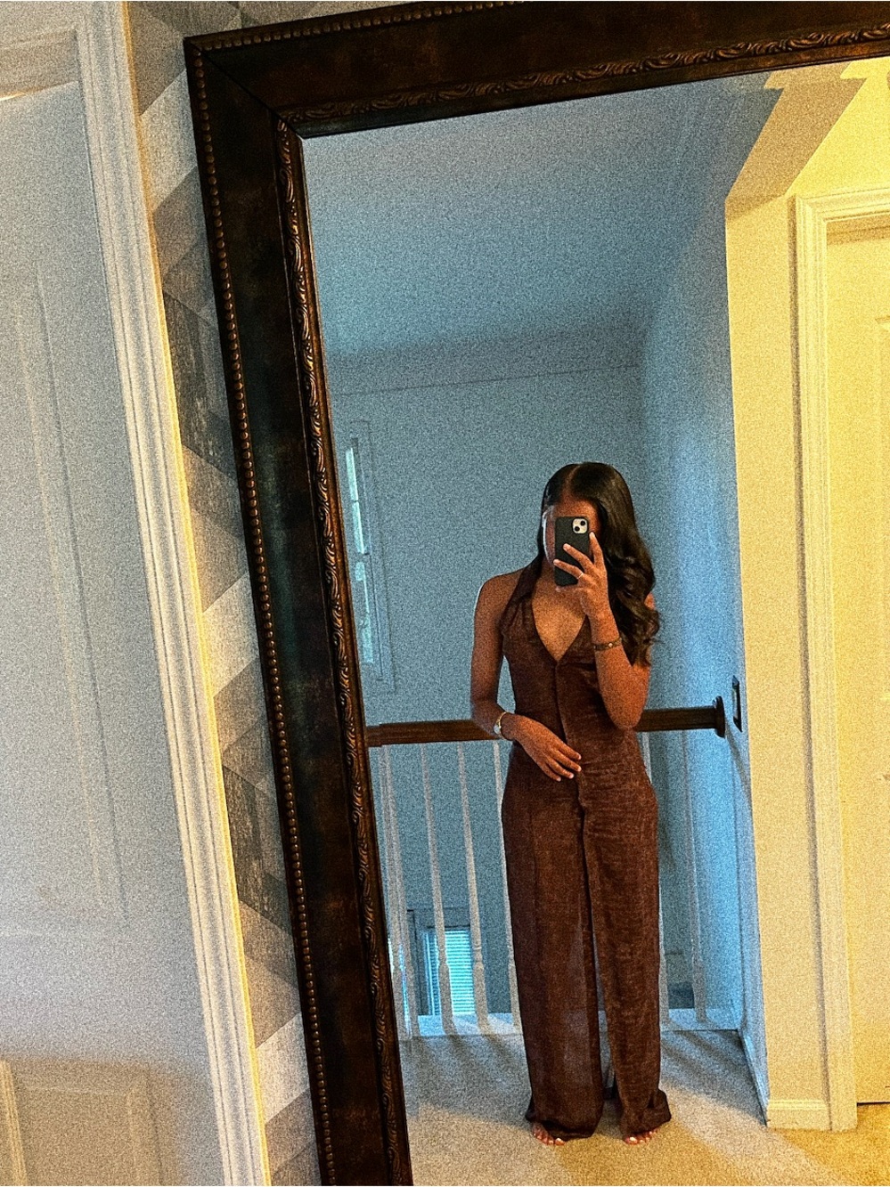 Brown Halter Maxi Dress - Women's Stylish Evening Dress